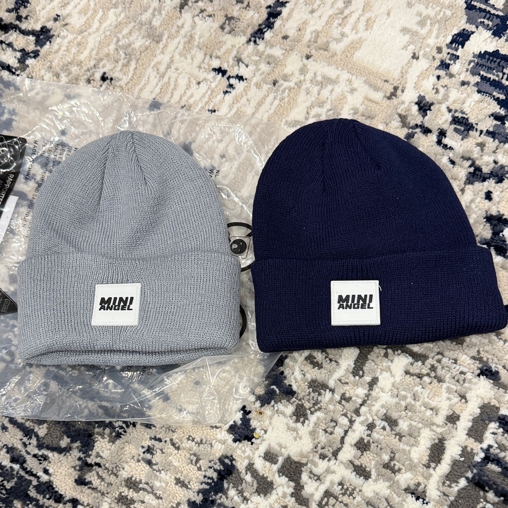 Mini Angel Gray and Navy Beanies